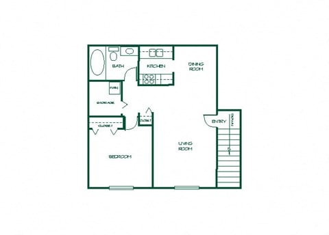 Floor plan for 1 bed, 1 bath, 598 sqft